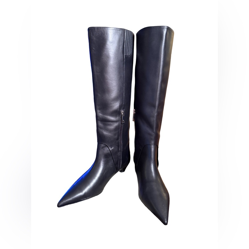 Franco Sarto NWT Sz 7.5M Elegant Black Leather Knee-High Kitten Heel Boots SH250 - Picture 4 of 11